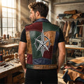 Men's Patchwork Leather Biker Vest | Studded Jacket with Printed Back