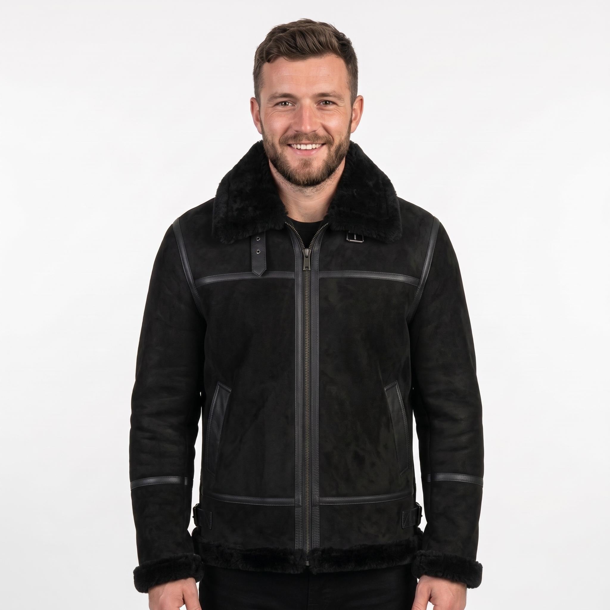 Men's Genuine Sheepskin B3 Bomber Jacket | Suede Shearling Aviator Coat