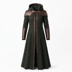 Doctor Doom Inspired Wool Coat with Leather Armor, Hooded Fantasy Cosplay Jacket