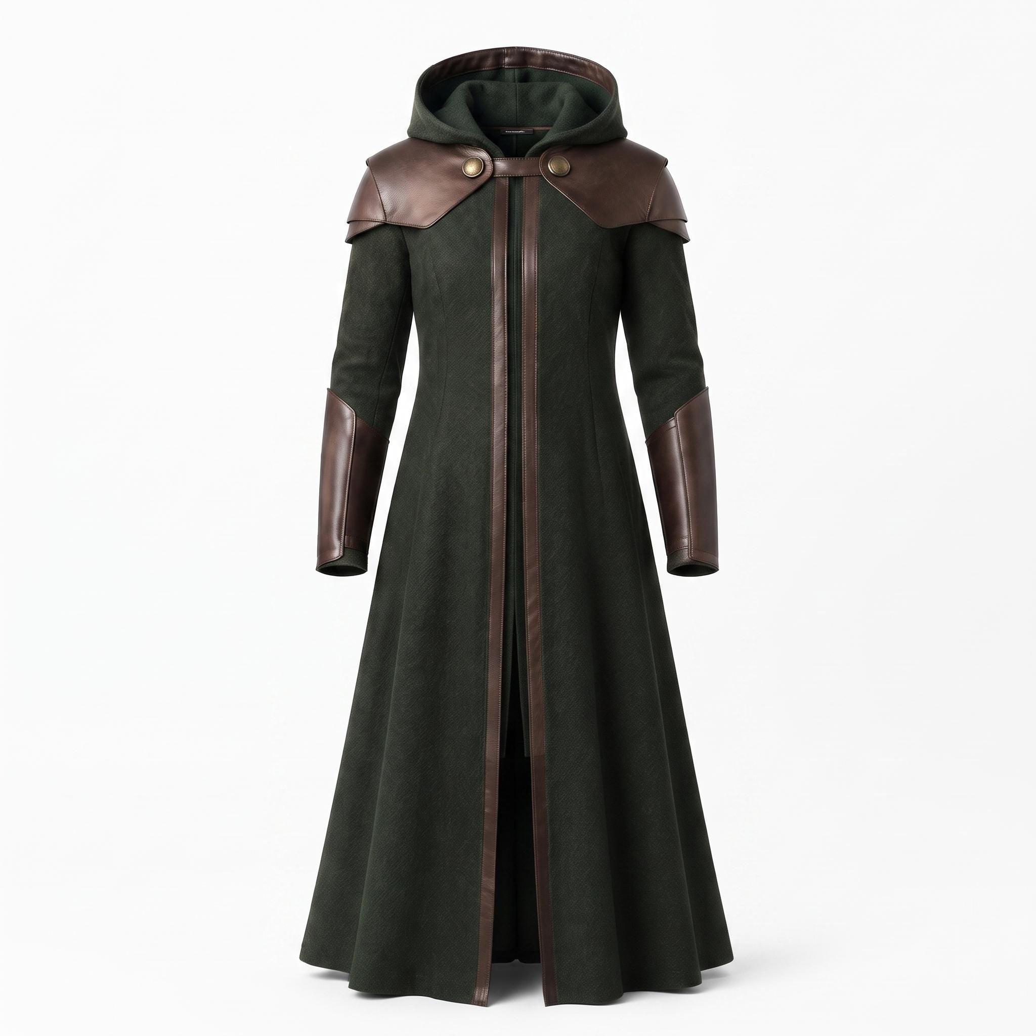 Doctor Doom Inspired Wool Coat with Leather Armor, Hooded Fantasy Cosplay Jacket
