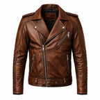 Timber&Hide Men's Brown Motorhead Inspired Leather Jacket | Skull Biker Jacket | Rock Punk Motorcycle Jacket