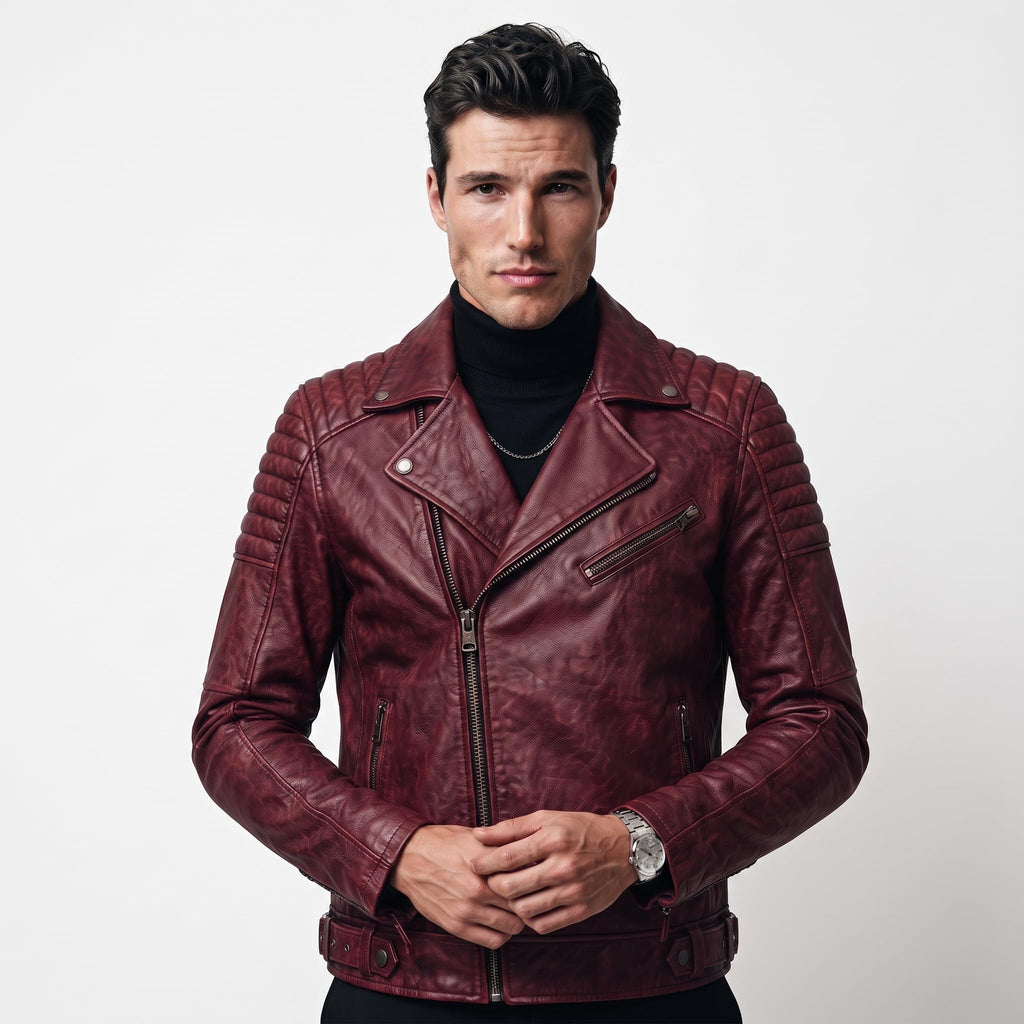 Timber&Hide motorcycle jacket with skull back | brown leather biker jacket | vintage moto style