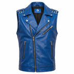 Timber&Hide Men's Genuine Leather Motorcycle Biker Vest – Classic Double Rider Style with Studded Shoulders