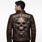 motorcycle jacket with skull back | brown leather biker jacket | vintage moto style