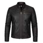 Men's Black Leather Biker Jacket, Sword Flame Graphic Rider Coat