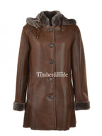 Women’s Brown Shearling Leather Coat – Genuine Leather with Faux Fur Lining | Vintage Sheepskin Coat