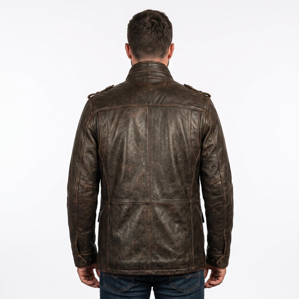 Timber&Hide Vintage Field Leather Jacket Military Inspired –Bomber Leather Jackets for Men