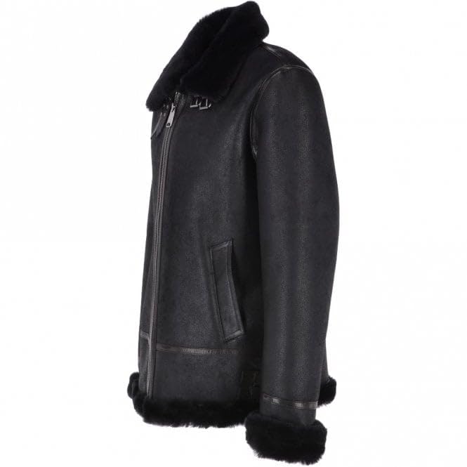 Black Sheepskin leather Pilot Jacket