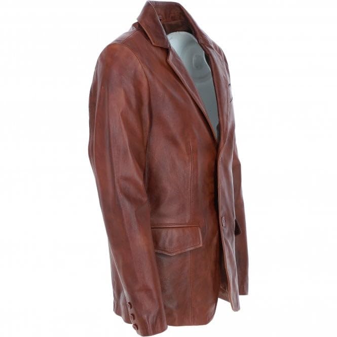 Men's Classic Burgundy Leather Blazer: AWL-2244