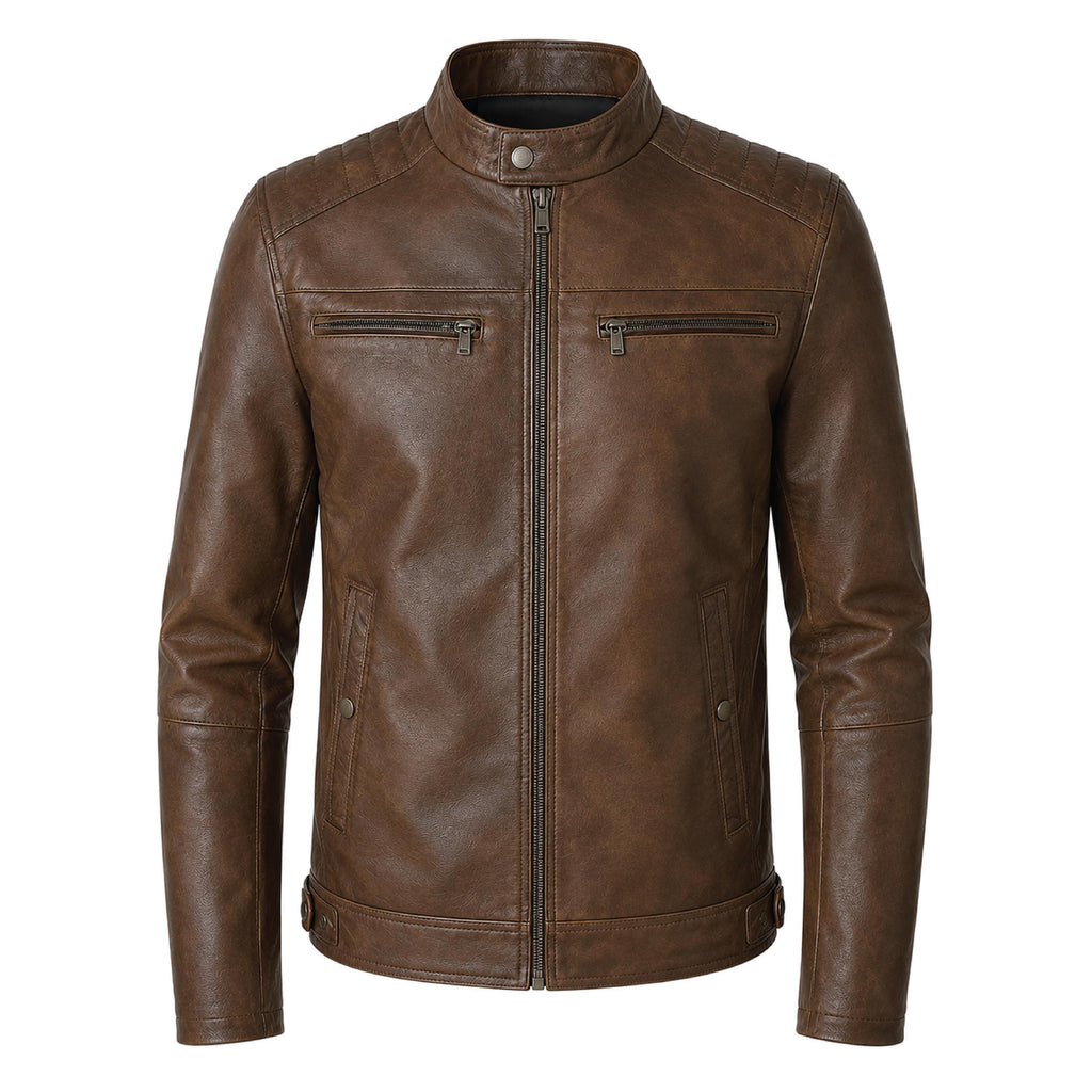 Men's Skull Motorcycle Leather Jacket, Biker Rider Coat, Gothic Punk Streetwear Green