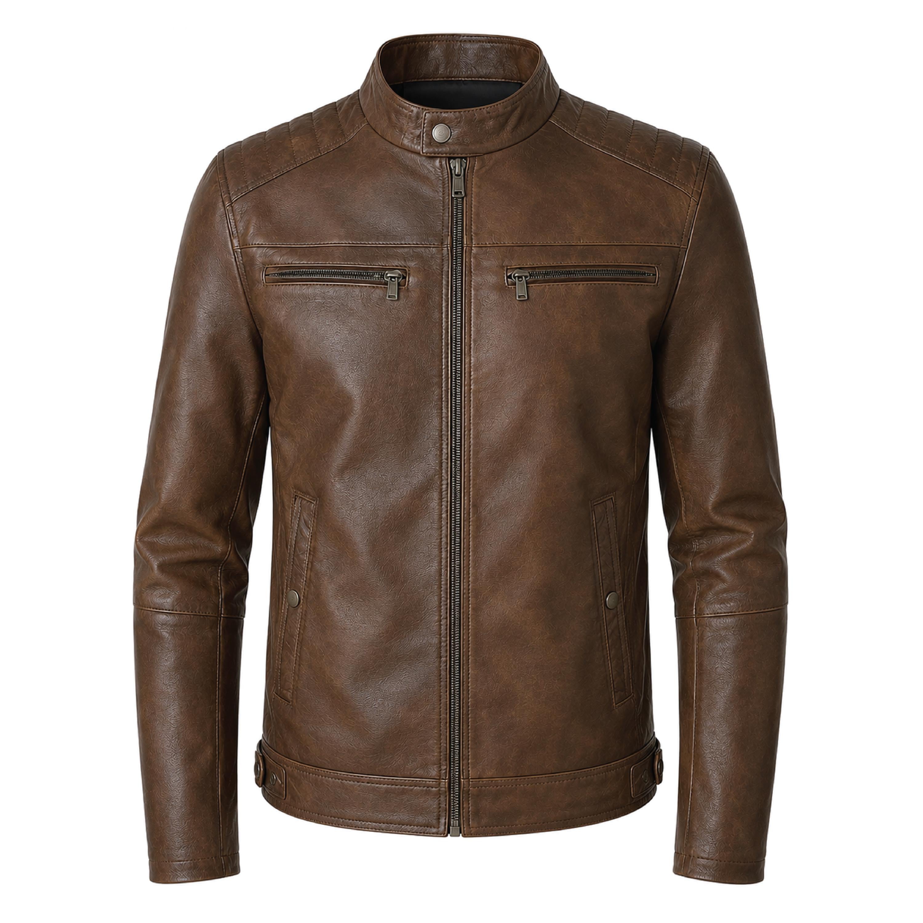 Men's Skull Motorcycle Leather Jacket, Biker Rider Coat, Gothic Punk Streetwear Green