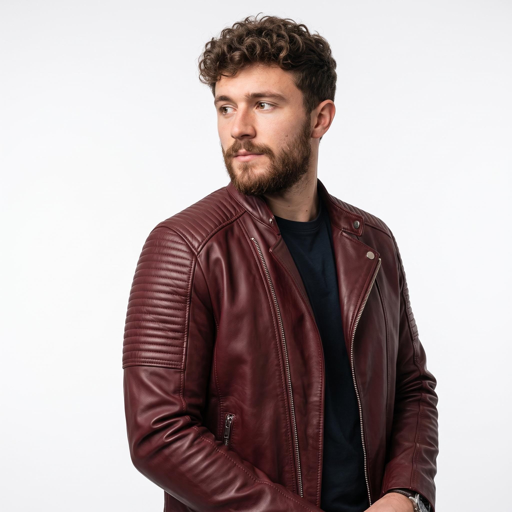 Classic men’s leather biker jacket | slim fit | minimalist moto rider Jacket