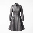 Grey Leather Military Coat, Double Breasted Gothic Victorian Jacket