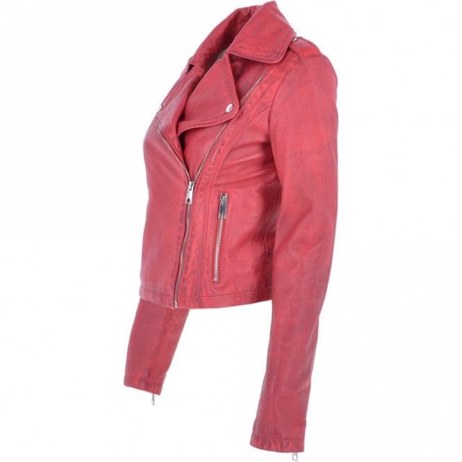 Women's Burgundy Leather Biker Jacket: Stella