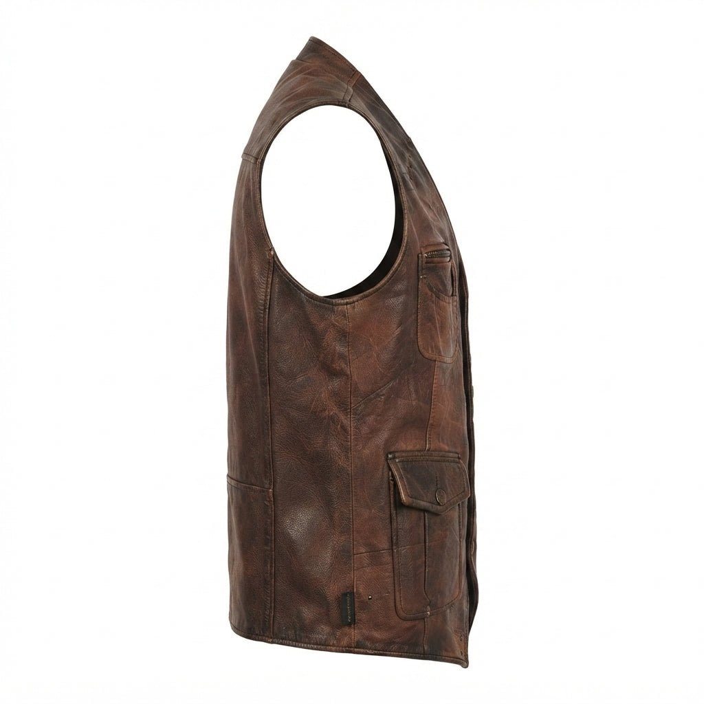 Abel Men Vintage Brown Leather Vest - Timber AND Hide