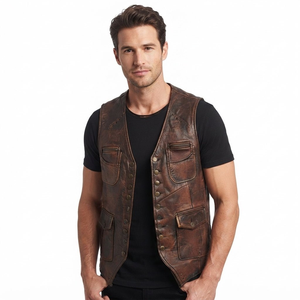 Abel Men Vintage Brown Leather Vest - Timber AND Hide