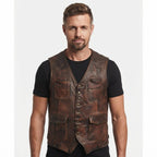 Abel Men Vintage Brown Leather Vest - Timber AND Hide