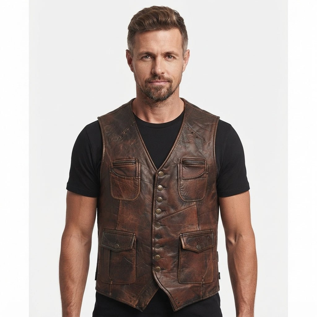 Abel Men Vintage Brown Leather Vest - Timber AND Hide