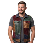 Timber&Hide Men's Patch Leather Vest | Printed Leather Jacket | Handmade Patchwork Leather Vest | Studded Biker Vest