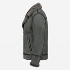 Timber&Hide Black Suede Lamb Shearling Biker Jacket with Buckle Collar – Premium Suede Shearling Jacket