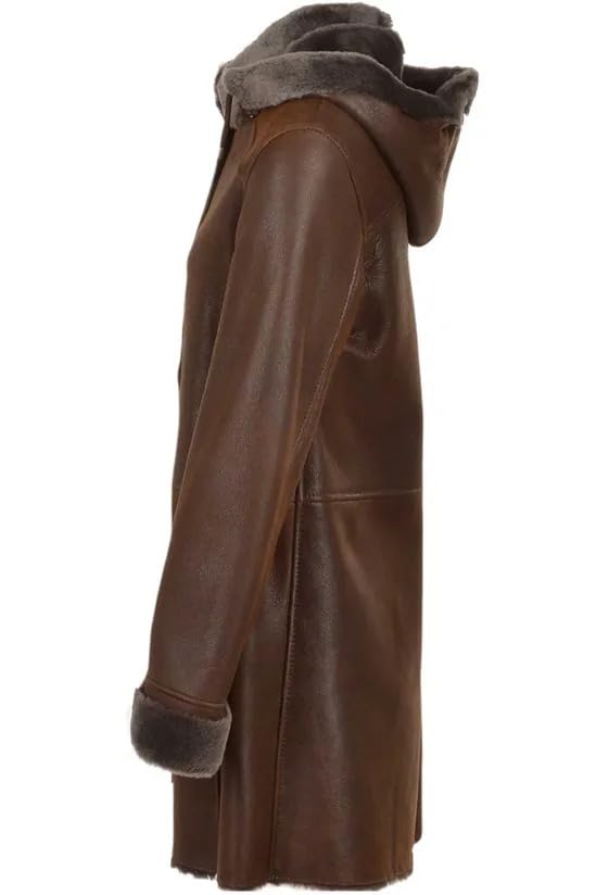 Women’s Brown Shearling Leather Coat – Genuine Leather with Faux Fur Lining | Vintage Sheepskin Coat