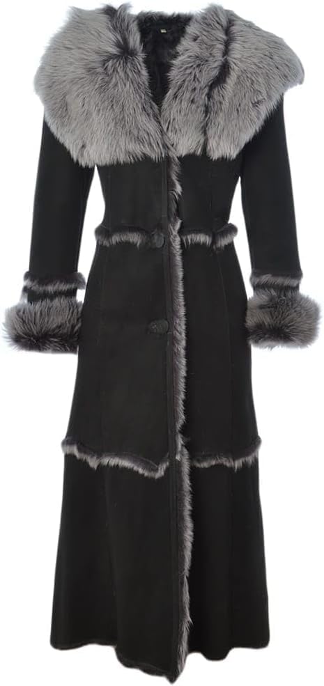 Timber&Hide Women’s Sheepskin Long Suede Trench Coat | long trench coat for women | shearling trenchcoat | trench coat women