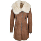 Timber&Hide Hooded Toscana Coat Brown with Shearling Trim – Women Toscano Sheepskin Jacket in Toscano Leather