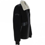 Premium Leather Aviator Jacket with Detachable Collar Black/Cream