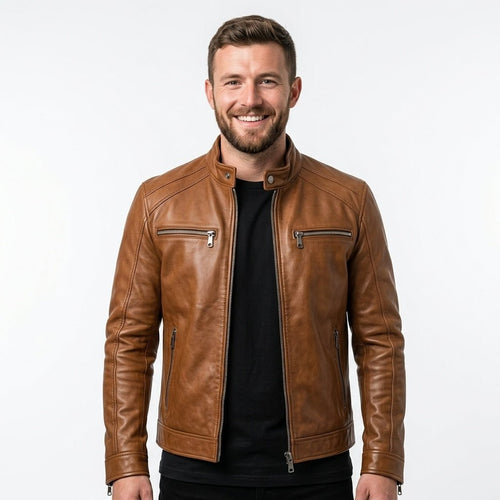 AleX Leather Brown Jacket - Men Leather Jacket Brown - Timber AND Hide