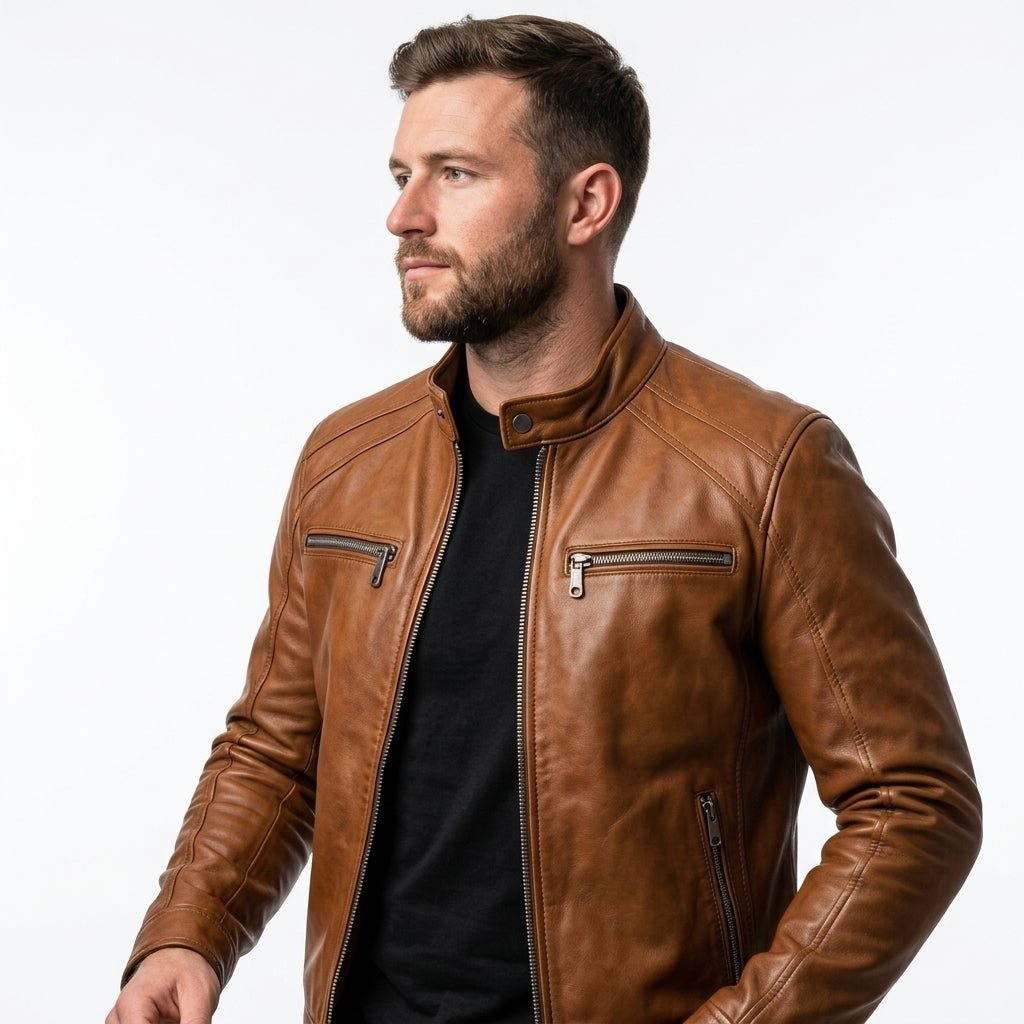 AleX Leather Brown Jacket - Men Leather Jacket Brown - Timber AND Hide