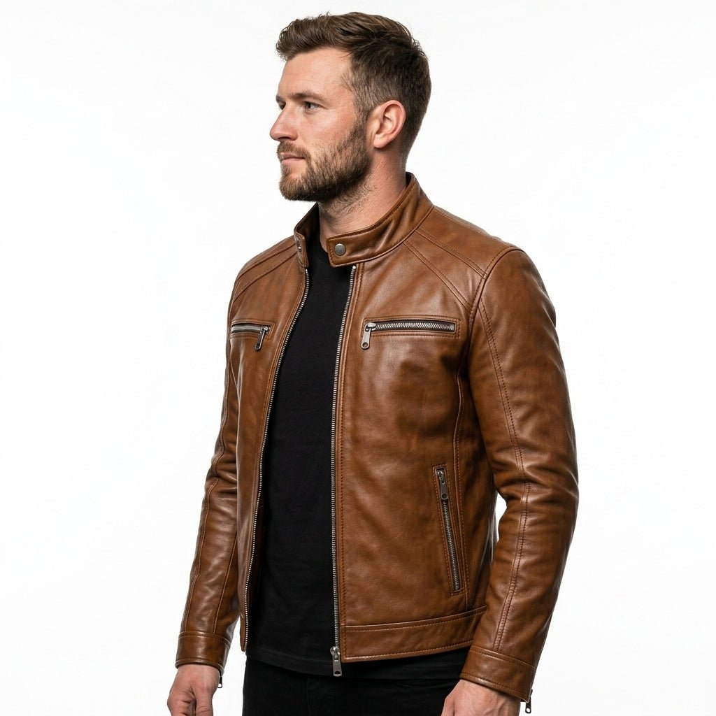 AleX Leather Brown Jacket - Men Leather Jacket Brown - Timber AND Hide