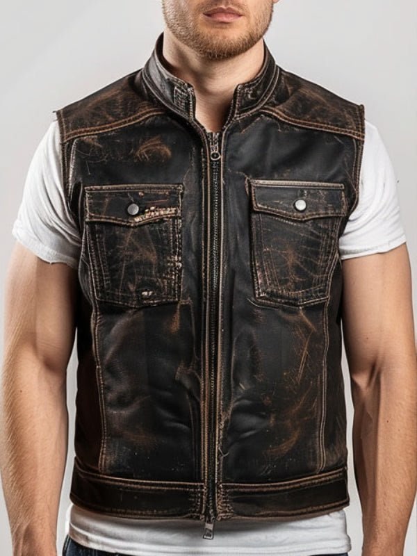 Antonio Men Distressed Leather Vest - Timber AND Hide