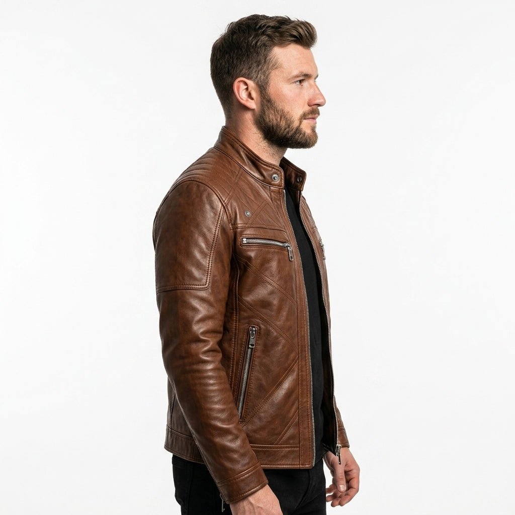 Austin Leather Brown Jacket - Men Leather Jacket Brown - Timber AND Hide