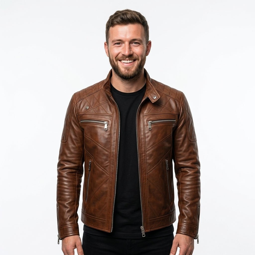 Austin Leather Brown Jacket - Men Leather Jacket Brown - Timber AND Hide