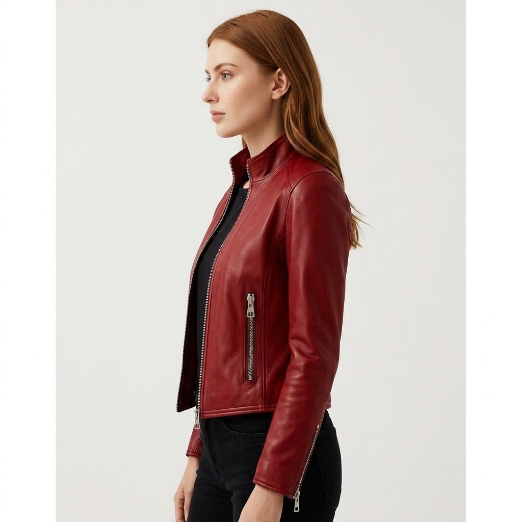 Ava Leather Red Jacket - Women's Leather Jacket Red - Timber AND Hide