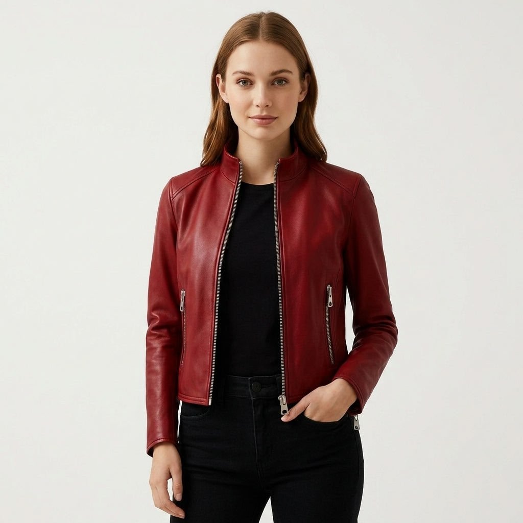 Ava Leather Red Jacket - Women's Leather Jacket Red - Timber AND Hide