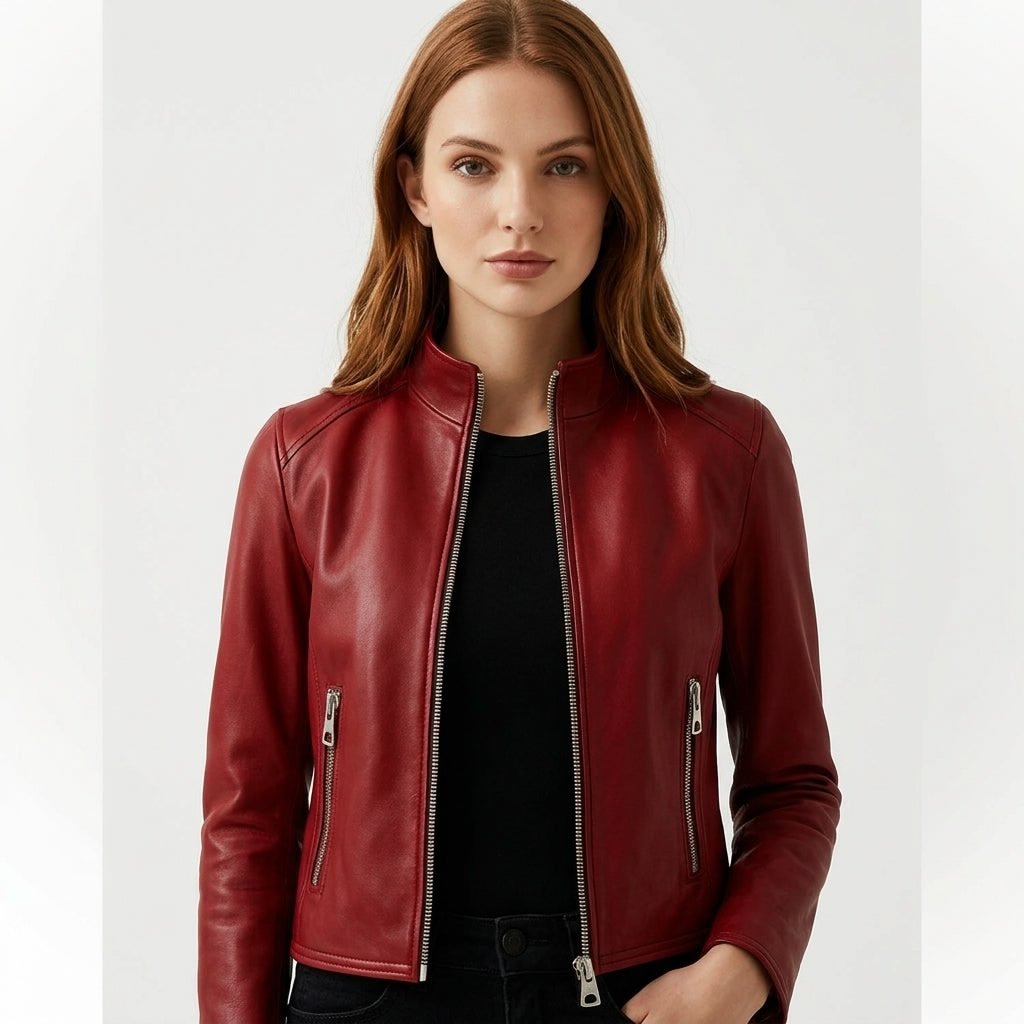 Ava Leather Red Jacket - Women's Leather Jacket Red - Timber AND Hide