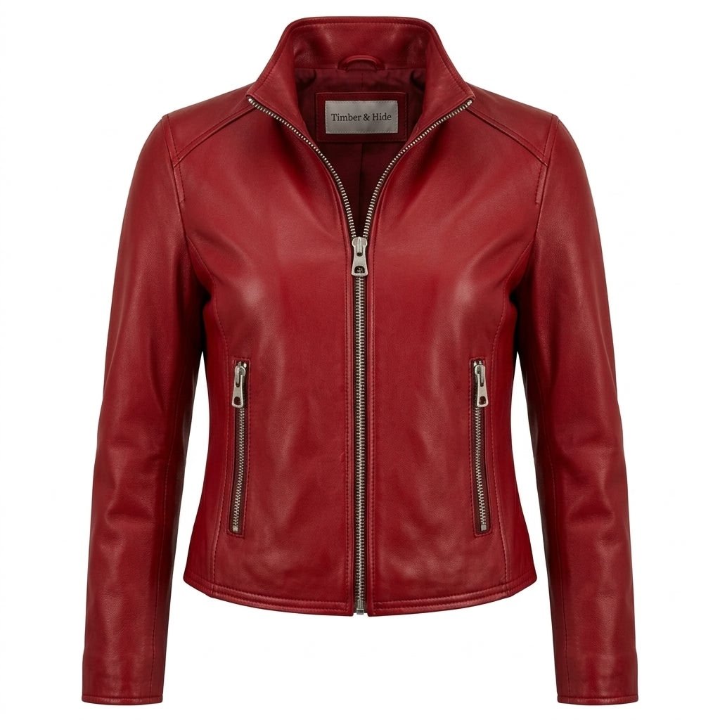 Ava Leather Red Jacket - Women's Leather Jacket Red - Timber AND Hide