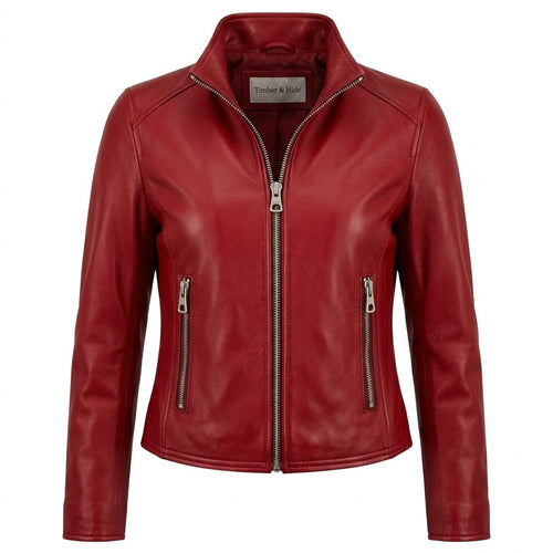 Ava Leather Red Jacket - Women's Leather Jacket Red - Timber AND Hide