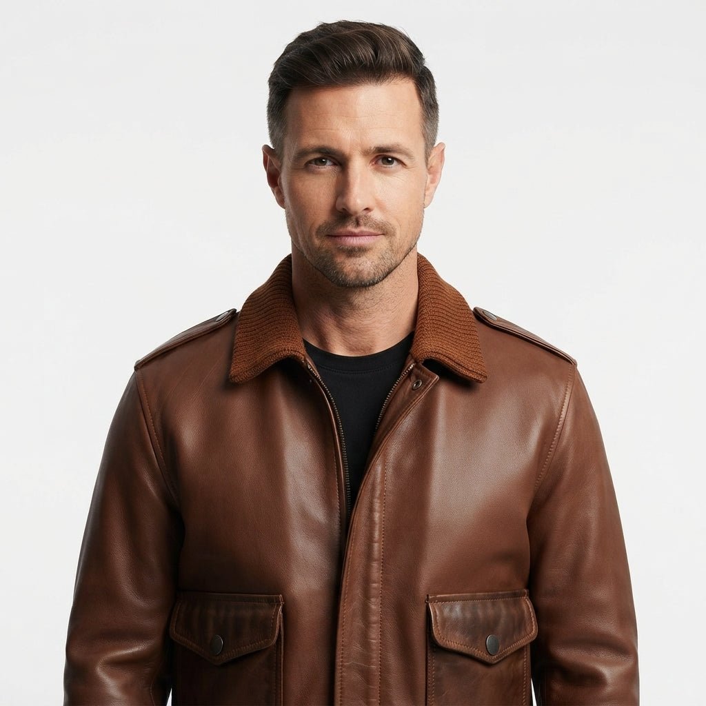 Aviator 90's Distressed Men Bomber Vintage Leather Jacket - Distressed Brown Bomber Jacket - Timber AND Hide