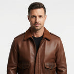 Aviator 90's Distressed Men Bomber Vintage Leather Jacket - Distressed Brown Bomber Jacket - Timber AND Hide
