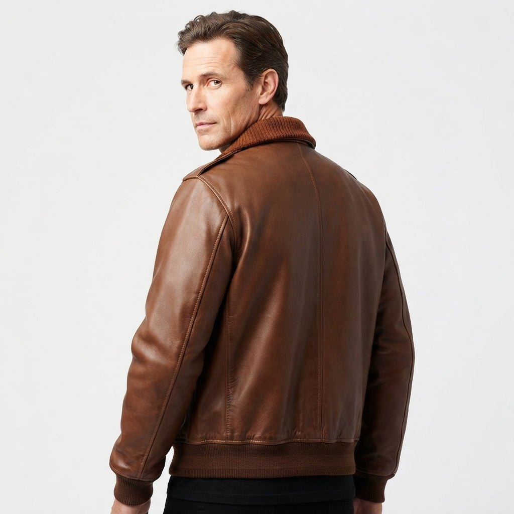 Aviator 90's Distressed Men Bomber Vintage Leather Jacket - Distressed Brown Bomber Jacket - Timber AND Hide