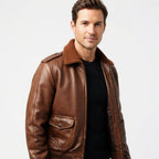 Aviator 90's Distressed Men Bomber Vintage Leather Jacket - Distressed Brown Bomber Jacket - Timber AND Hide