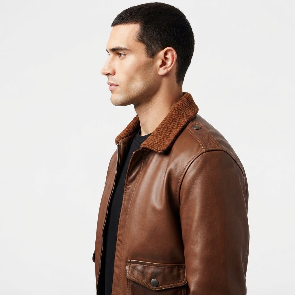 Aviator 90's Distressed Men Bomber Vintage Leather Jacket - Distressed Brown Bomber Jacket - Timber AND Hide