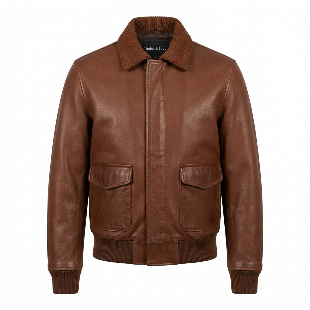 Aviator 90's Distressed Men Bomber Vintage Leather Jacket - Distressed Brown Bomber Jacket - Timber AND Hide