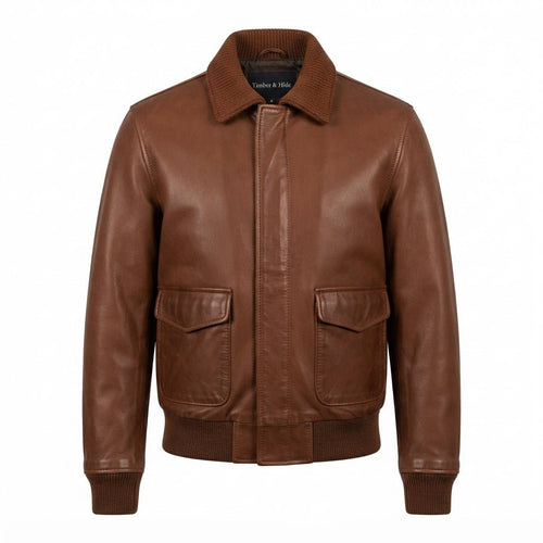 Aviator 90's Distressed Men Bomber Vintage Leather Jacket - Distressed Brown Bomber Jacket - Timber AND Hide