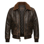 Aviator G1 Distressed Men’s Bomber Leather Jacket – Brown - Timber AND Hide