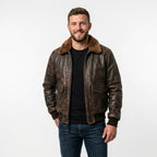 Aviator G1 Distressed Men’s Bomber Leather Jacket – Brown - Timber AND Hide