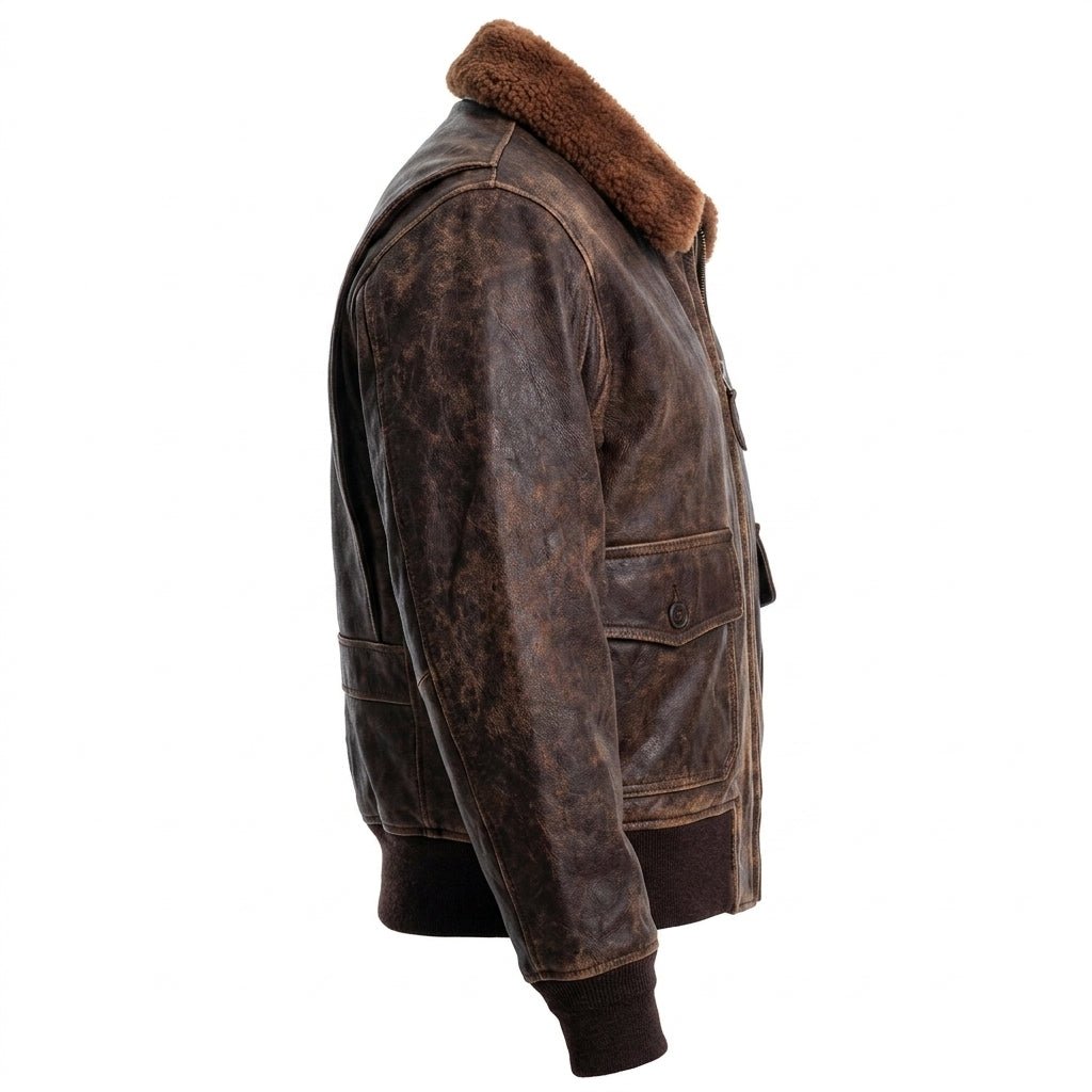 Aviator G1 Distressed Men’s Bomber Leather Jacket – Brown - Timber AND Hide