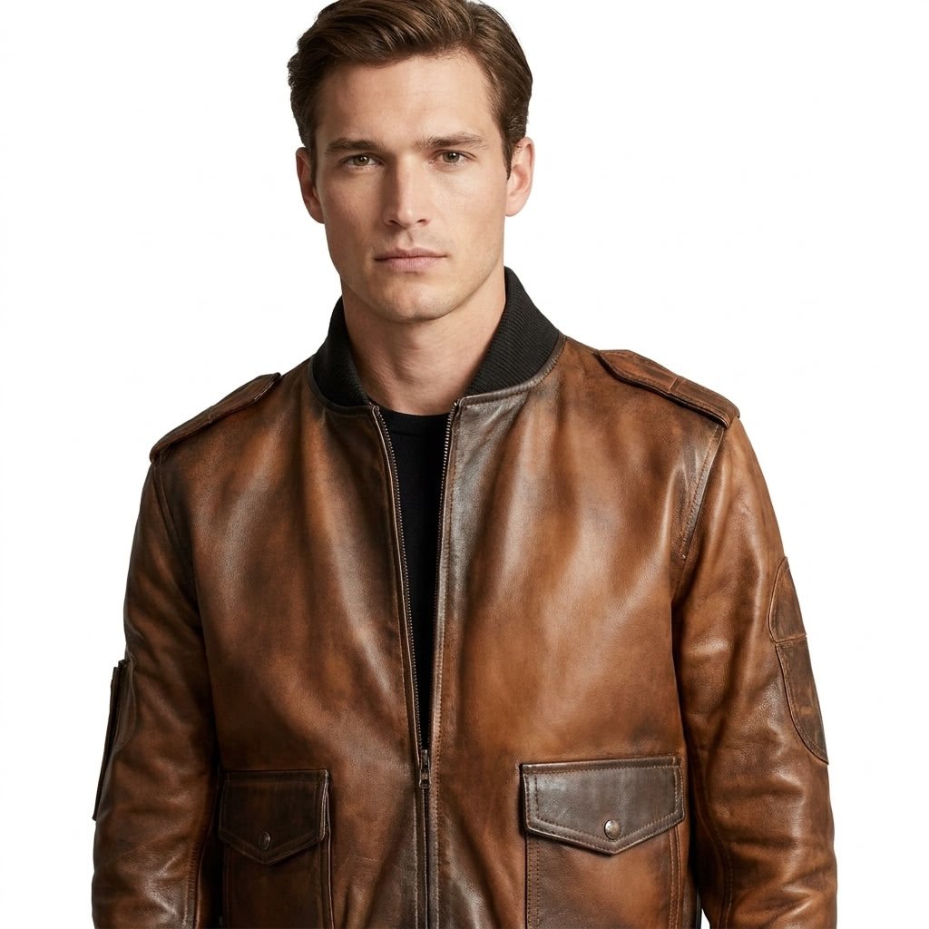 Aviator G1 Distressed Men’s Bomber Vintage Leather Jacket – Distressed Brown - Timber AND Hide